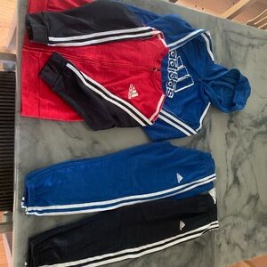 Adidas Kids' Red Zip Up Hoodie Jogger Sets
